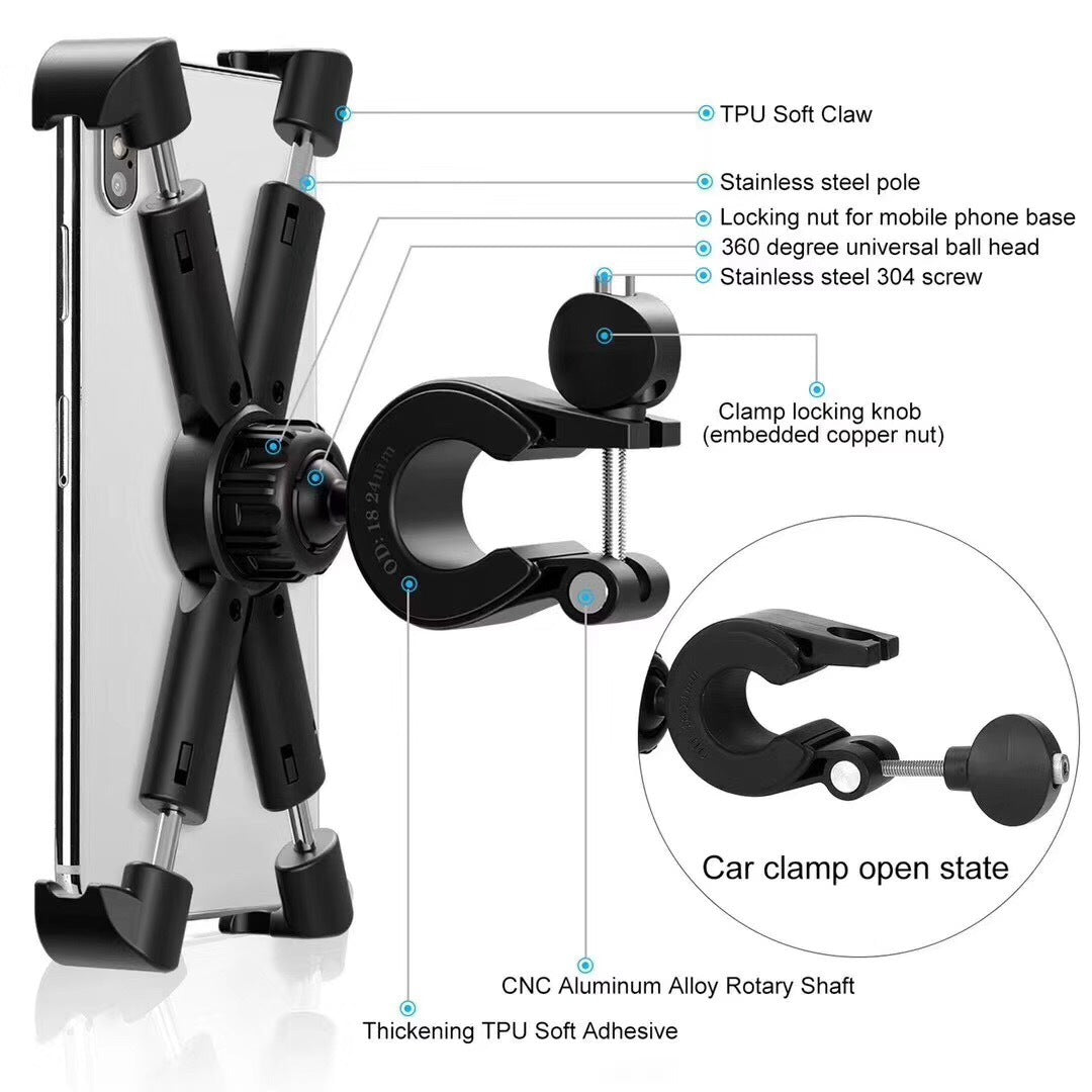 HKM-704595 Universal Motorcycle and Bicycle Mobile Phone Holder - Adjustable Bracket for Outdoor Use