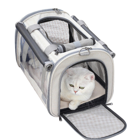 HKM-7049789 Foldable Transparent Pet Carrier Bag for Cats and Dogs, Breathable Oxford Cloth, Medium Soft Design
