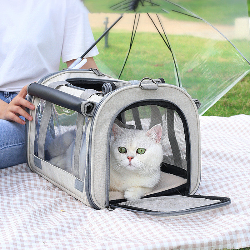 HKM-7049789 Foldable Transparent Pet Carrier Bag for Cats and Dogs, Breathable Oxford Cloth, Medium Soft Design