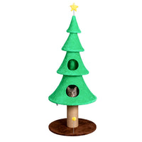 HKM-7051581 Large 59in Christmas Tree Cat Tower with 2 Cat Condos, Scratching Post, and Teaser Toy for Indoor Cats