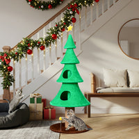 HKM-7051581 Large 59in Christmas Tree Cat Tower with 2 Cat Condos, Scratching Post, and Teaser Toy for Indoor Cats