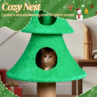 HKM-7051581 Large 59in Christmas Tree Cat Tower with 2 Cat Condos, Scratching Post, and Teaser Toy for Indoor Cats