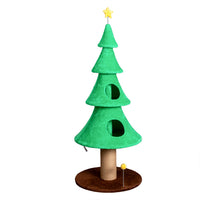 HKM-7051581 Large 59in Christmas Tree Cat Tower with 2 Cat Condos, Scratching Post, and Teaser Toy for Indoor Cats