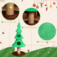 HKM-7051581 Large 59in Christmas Tree Cat Tower with 2 Cat Condos, Scratching Post, and Teaser Toy for Indoor Cats