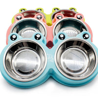 HKM-7052093 Double Pet Food and Water Bowl - Durable ABS and Stainless Steel, Easy to Clean, Pink/Green/Blue, 28x11.5x4cm