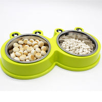 HKM-7052093 Double Pet Food and Water Bowl - Durable ABS and Stainless Steel, Easy to Clean, Pink/Green/Blue, 28x11.5x4cm