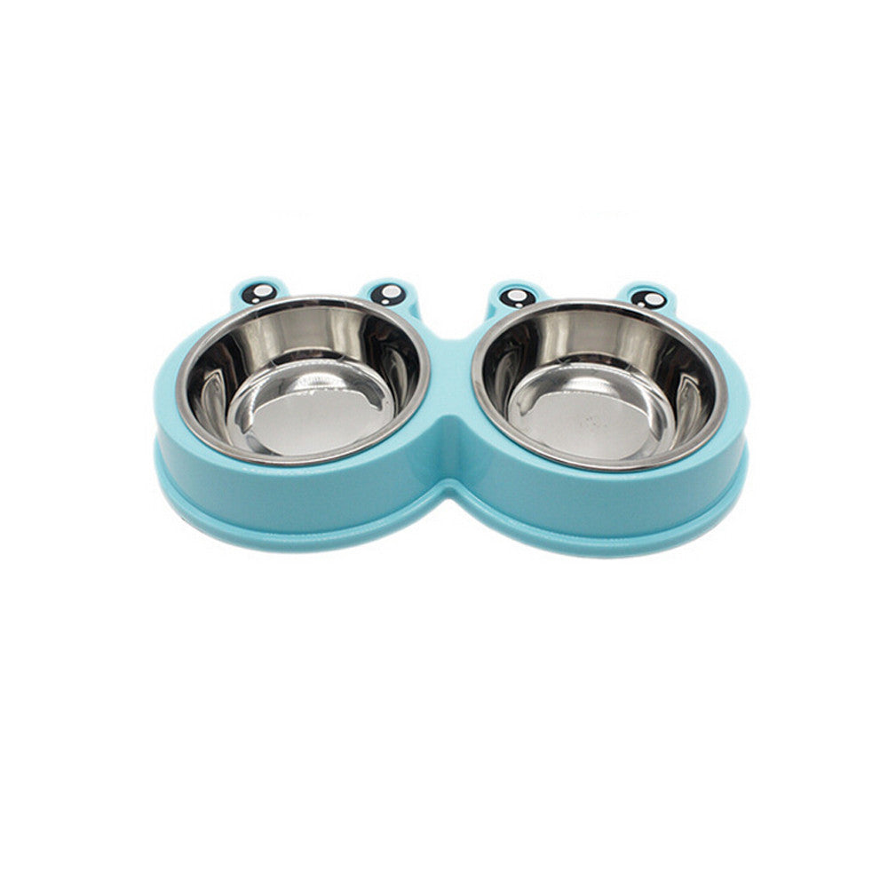HKM-7052093 Double Pet Food and Water Bowl - Durable ABS and Stainless Steel, Easy to Clean, Pink/Green/Blue, 28x11.5x4cm