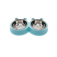 HKM-7052093 Double Pet Food and Water Bowl - Durable ABS and Stainless Steel, Easy to Clean, Pink/Green/Blue, 28x11.5x4cm