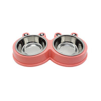 HKM-7052093 Double Pet Food and Water Bowl - Durable ABS and Stainless Steel, Easy to Clean, Pink/Green/Blue, 28x11.5x4cm