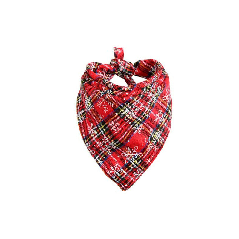 HKM-7053501 Plaid Cotton Christmas Dog Scarf - Triangular Design for Festive Styling