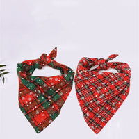 HKM-7053501 Plaid Cotton Christmas Dog Scarf - Triangular Design for Festive Styling