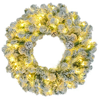 HKM-705491 6FT Snow Flocked Pre-Lit Hinged Artificial Christmas Tree Set with Colorful LED Lights, Garland, and Wreath