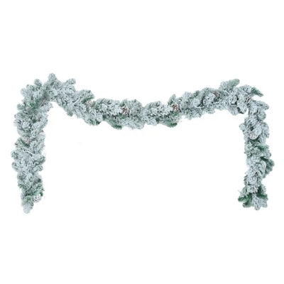 HKM-705491 6FT Snow Flocked Pre-Lit Hinged Artificial Christmas Tree Set with Colorful LED Lights, Garland, and Wreath