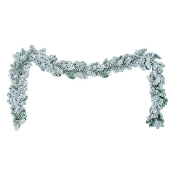 HKM-705491 6FT Snow Flocked Pre-Lit Hinged Artificial Christmas Tree Set with Colorful LED Lights, Garland, and Wreath