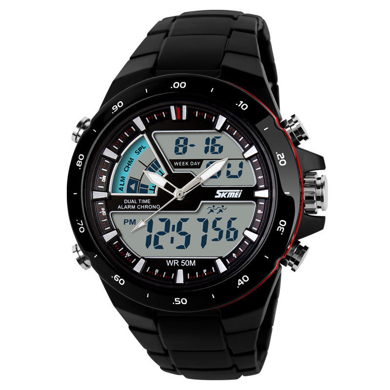 HKM-705619 Dual Display Waterproof Electronic Watch with 50m Water Resistance and Rubber Band