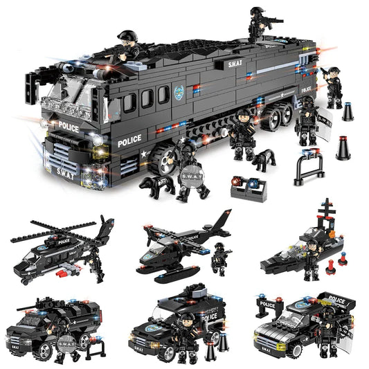 HKM-705619 SWAT Combat Bus Building Blocks Set for Kids - Construction Toy for Ages 6 and Up