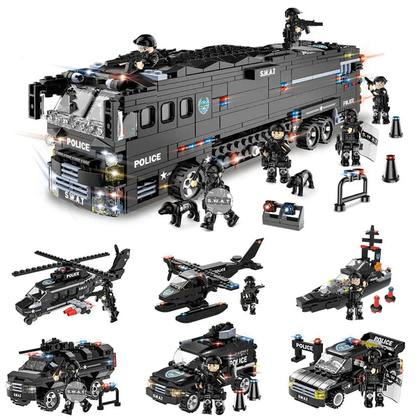 HKM-705619 SWAT Combat Bus Building Blocks Set for Kids - Construction Toy for Ages 6 and Up