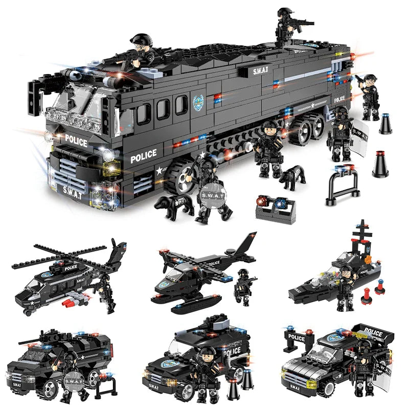 HKM-705619 SWAT Combat Bus Building Blocks Set for Kids - Construction Toy for Ages 6 and Up