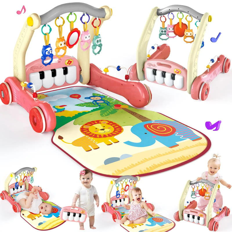 HKM-705683 2 in 1 Adjustable Baby Walker and Piano Play Mat for Infants and Toddlers