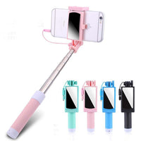 HKM-705747 Mini Wire-Controlled Selfie Stick for Apple and Android Phones - Candy Colors Available