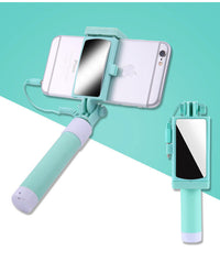 HKM-705747 Mini Wire-Controlled Selfie Stick for Apple and Android Phones - Candy Colors Available
