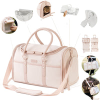 HKM-7058109 Breathable and Foldable Portable Pet Bag for Cats – Light Pink & Gray White, Oxford Cloth, 10 lbs Capacity