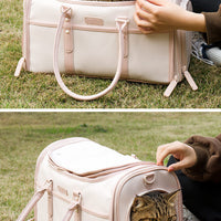HKM-7058109 Breathable and Foldable Portable Pet Bag for Cats – Light Pink & Gray White, Oxford Cloth, 10 lbs Capacity