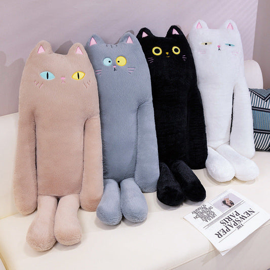 HKM-706003 Long Plush Cat Pillow for Sleeping, Supports Legs, 80cm-130cm, Available in Black, Gray, White, Brown