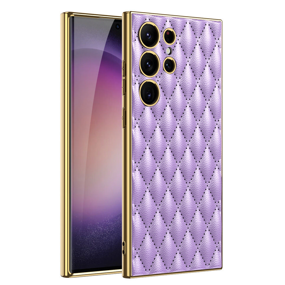 HKM-706131 Electroplated PU Leather Phone Case for Samsung - Shockproof, Stylish Design in Multiple Colors