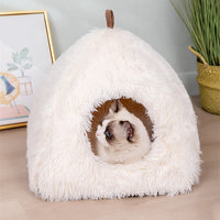 HKM-7061693 Plush Triangle Cat Bed - Soft, Stylish, Compressible Nest in White
