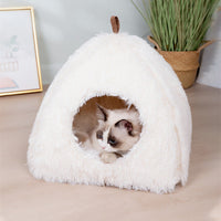 HKM-7061693 Plush Triangle Cat Bed - Soft, Stylish, Compressible Nest in White