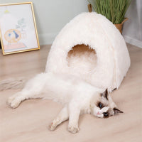 HKM-7061693 Plush Triangle Cat Bed - Soft, Stylish, Compressible Nest in White