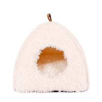 HKM-7061693 Plush Triangle Cat Bed - Soft, Stylish, Compressible Nest in White