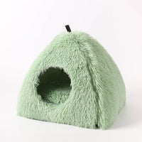 HKM-7061693 Plush Triangle Cat Bed - Soft, Stylish, Compressible Nest in White