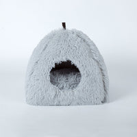 HKM-7061693 Plush Triangle Cat Bed - Soft, Stylish, Compressible Nest in White