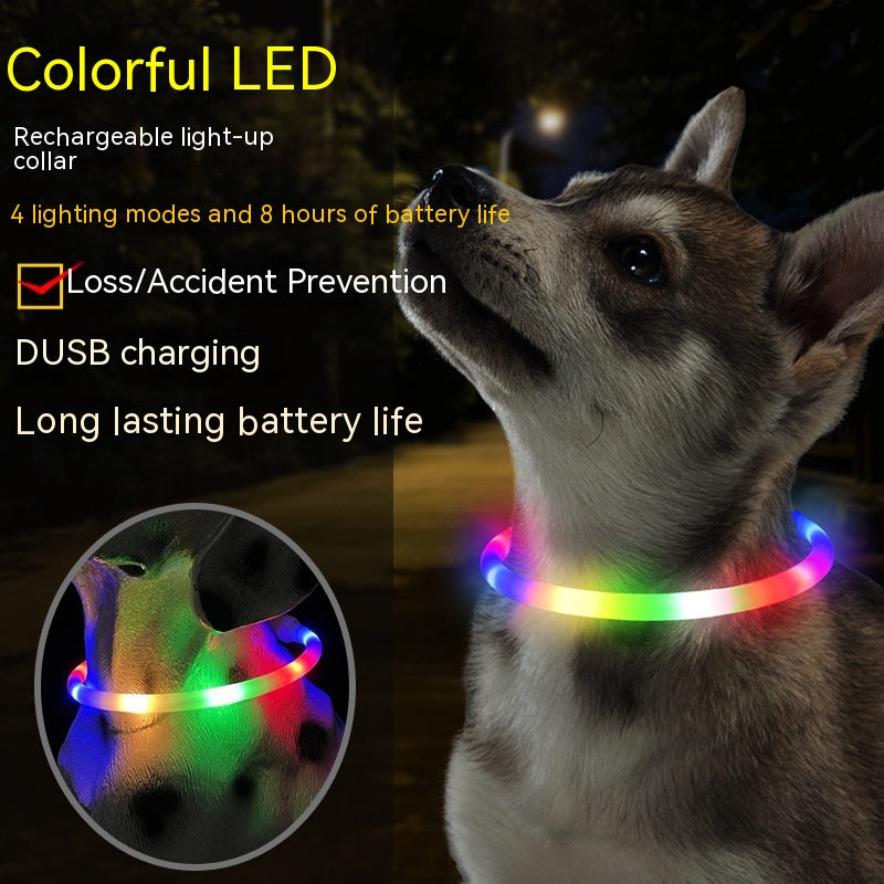HKM-7063613 Luminous USB Charging Silicone Dog Collar with Multiple Color Modes
