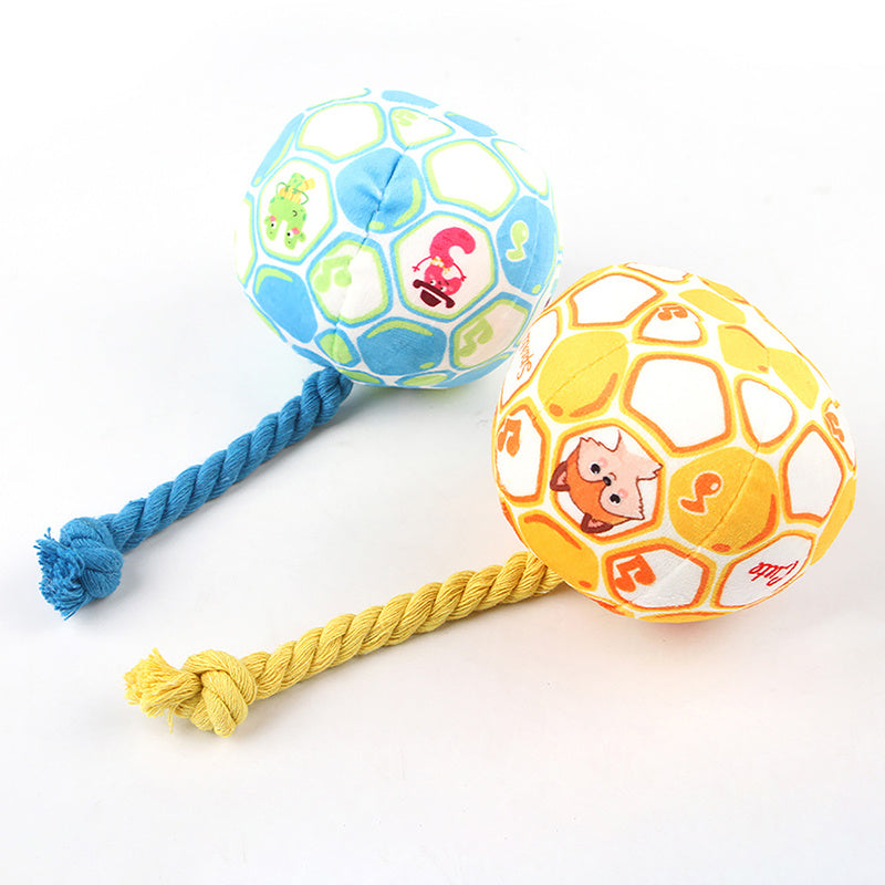 HKM-7064893 Interactive Cotton Rope Dog Toy with Cartoon Football Design for Tug of War and Dental Care