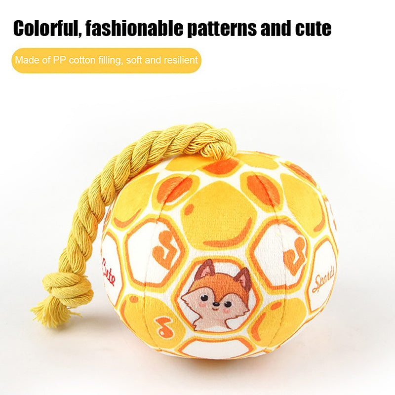 HKM-7064893 Interactive Cotton Rope Dog Toy with Cartoon Football Design for Tug of War and Dental Care
