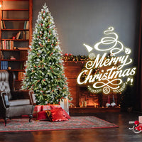 HKM-706643 7FT Christmas Tree with 450 Warm White LED Lights, Snow-Tipped Branches, Pine Cones, and Red Berries