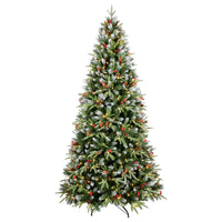 HKM-706643 7FT Christmas Tree with 450 Warm White LED Lights, Snow-Tipped Branches, Pine Cones, and Red Berries