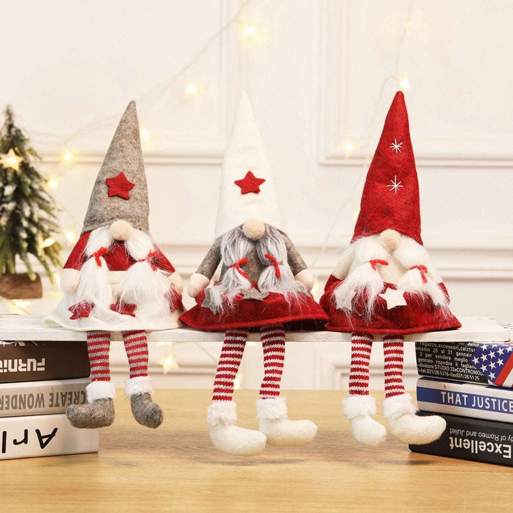 HKM-706643 Christmas Faceless Doll Girl Figurine - Decorative Cloth Doll in Gray, White, and Red Hat Styles - Perfect for Holiday Decor