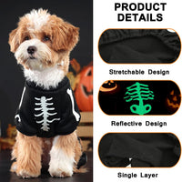 HKM-7067069 Glow in the Dark Skeleton Dog Costume for Small Dogs - Breathable Stretchy Jumpsuit for Halloween and Cosplay