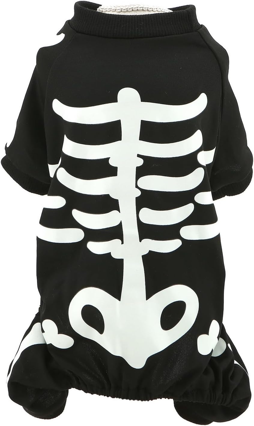 HKM-7067069 Glow in the Dark Skeleton Dog Costume for Small Dogs - Breathable Stretchy Jumpsuit for Halloween and Cosplay
