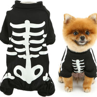 HKM-7067069 Glow in the Dark Skeleton Dog Costume for Small Dogs - Breathable Stretchy Jumpsuit for Halloween and Cosplay