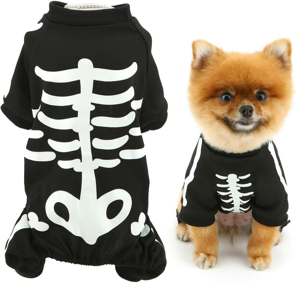 HKM-7067069 Glow in the Dark Skeleton Dog Costume for Small Dogs - Breathable Stretchy Jumpsuit for Halloween and Cosplay