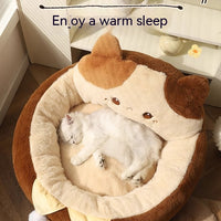 HKM-7067453 Cozy Cat Nest Winter Pet Bed - Medium Size, Warm Polyester with Three Flower Design