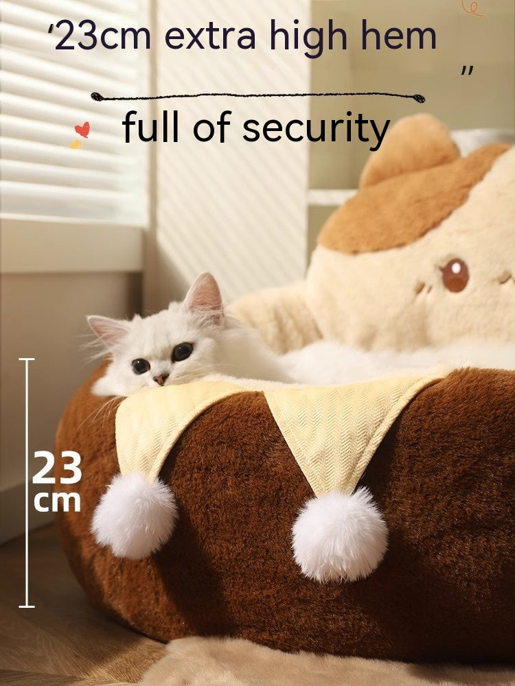 HKM-7067453 Cozy Cat Nest Winter Pet Bed - Medium Size, Warm Polyester with Three Flower Design