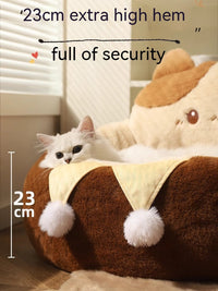 HKM-7067453 Cozy Cat Nest Winter Pet Bed - Medium Size, Warm Polyester with Three Flower Design
