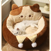 HKM-7067453 Cozy Cat Nest Winter Pet Bed - Medium Size, Warm Polyester with Three Flower Design