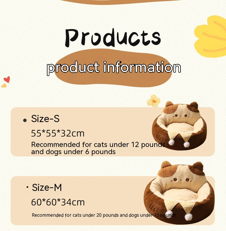 HKM-7067453 Cozy Cat Nest Winter Pet Bed - Medium Size, Warm Polyester with Three Flower Design